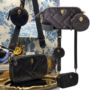 🆕 KURT GEIGER LONDON 🧿 NWOT Small Recycled Duo Zip Camera Bag, Black & Gold